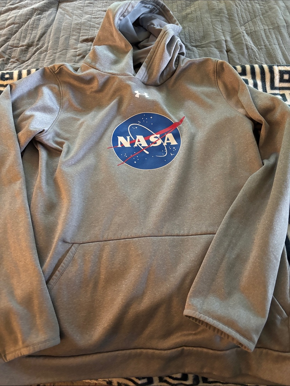 Under Armour Gray Hoodie with Blue & Red NASA Logo